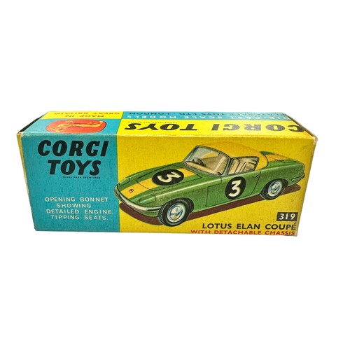 184 - Corgi Lotus Elan Coupe blue with white top, cream interior, wire wheels and detachable chassis No. 3... 