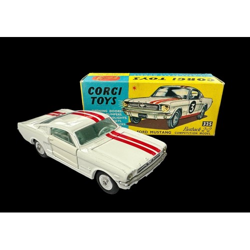 189 - Corgi Ford Mustang 2+2 Competition white with painted red stripes No. 325, generally excellent in ex... 