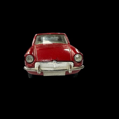 190 - Corgi MGB GT dark red with light blue interior, wire wheels and black suitcase No. 327, generally ex... 