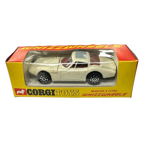 280 - Corgi Whizzwheels Marcos 3 Litre  pearlescent white with grey sunroof No. 377, generally excellent i... 