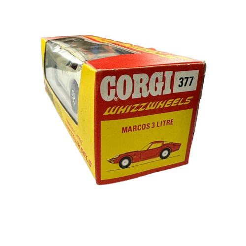 280 - Corgi Whizzwheels Marcos 3 Litre  pearlescent white with grey sunroof No. 377, generally excellent i... 