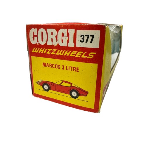 280 - Corgi Whizzwheels Marcos 3 Litre  pearlescent white with grey sunroof No. 377, generally excellent i... 