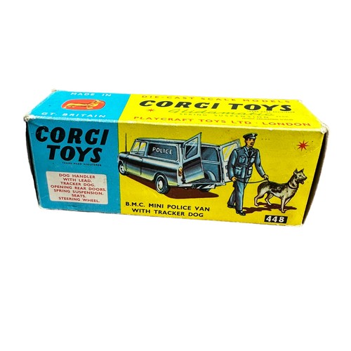 222 - Corgi BMC Mini Police Van No. 448, generally excellent (bent aerial) in good plus box (ink marking 5... 