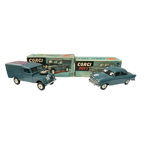 202 - Corgi RAF pair with Standard Vanguard Staff Car No. 352 and Land Rover (surface corrosion to body an... 