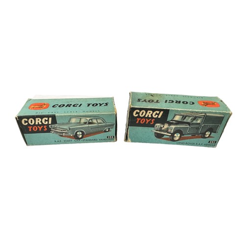 202 - Corgi RAF pair with Standard Vanguard Staff Car No. 352 and Land Rover (surface corrosion to body an... 