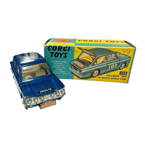 191 - Corgi Hillman Imp 1967 Monte Carlo Rally No. 328, generally excellent to good plus (decal wear) in g... 