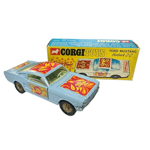 200 - Corgi Ford Mustang Fastback 2+2 Flower Power gold finish cast hubs No. 348, generally excellent in g... 