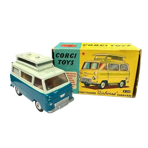 213 - Corgi Ford Thames Airborne Caravan two-tone light green and blue-green No. 420, generally excellent ... 