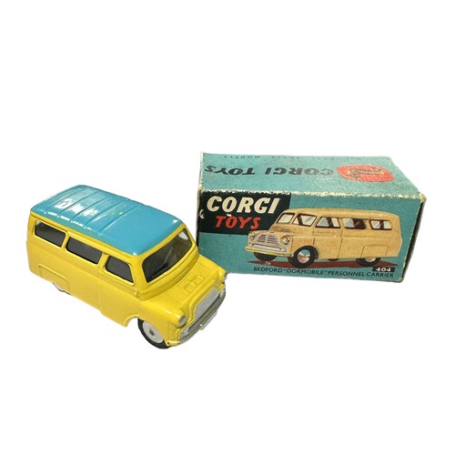 210 - Corgi Bedford Dormobile primrose yellow with blue roof No. 404, generally excellent to good plus (so... 