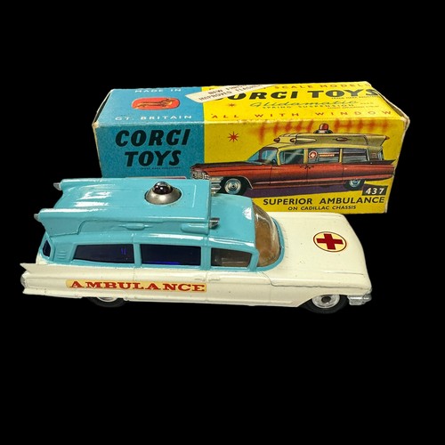 216 - Corgi Cadillac Superior Ambulance two-tone pale blue/white No. 437, generally excellent in  good plu... 