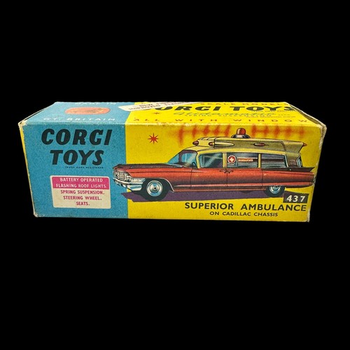 216 - Corgi Cadillac Superior Ambulance two-tone pale blue/white No. 437, generally excellent in  good plu... 