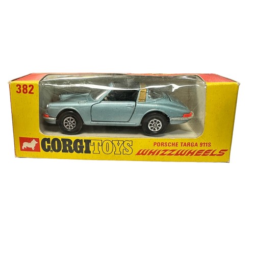 292 - Corgi Porsche 911S Targa metallic blue with gold roof bar No. 382, generally excellent in excellent ... 