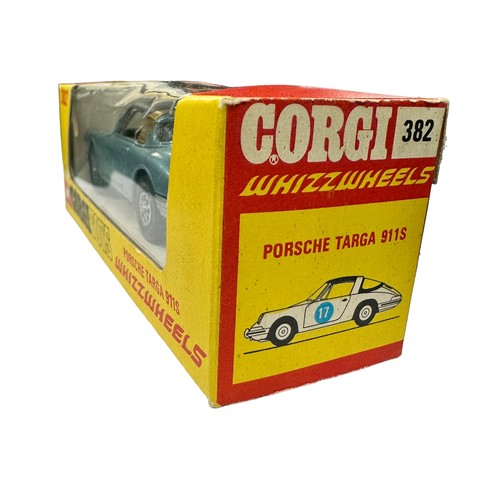 292 - Corgi Porsche 911S Targa metallic blue with gold roof bar No. 382, generally excellent in excellent ... 