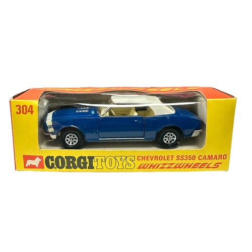 273 - Corgi Whizzwheels Chevrolet Camero SS350 blue with white hood, cream interior and white nose decal N... 