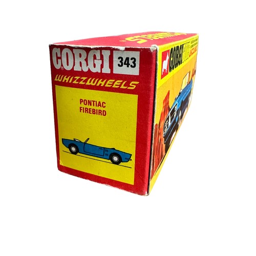 283 - Corgi Whizzwheels Pontiac Firebird silver with hood down and pepperpot-style hubs No. 343, generally... 