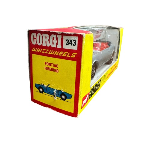 283 - Corgi Whizzwheels Pontiac Firebird silver with hood down and pepperpot-style hubs No. 343, generally... 