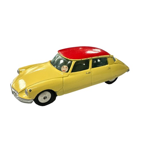 112 - Corgi Citroen D.S. 19 primrose yellow with red roof No. 210, generally excellent to good plus (decal... 