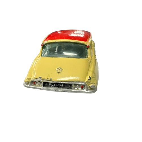 112 - Corgi Citroen D.S. 19 primrose yellow with red roof No. 210, generally excellent to good plus (decal... 