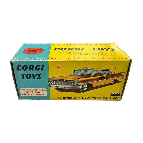 122 - Corgi Chevrolet Impala Taxi yellow with intact and straight aerial No. 221, generally excellent in  ... 