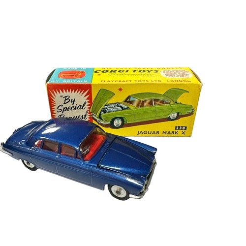 137 - Corgi Jaguar Mk X metallic dark blue with red interior, spun hubs and tan suitcases (2) No. 238, gen... 