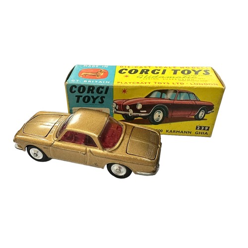 138 - Corgi Volkswagen 1500 Karmann Ghia metallic gold with red interior No. 239, generally excellent in g... 