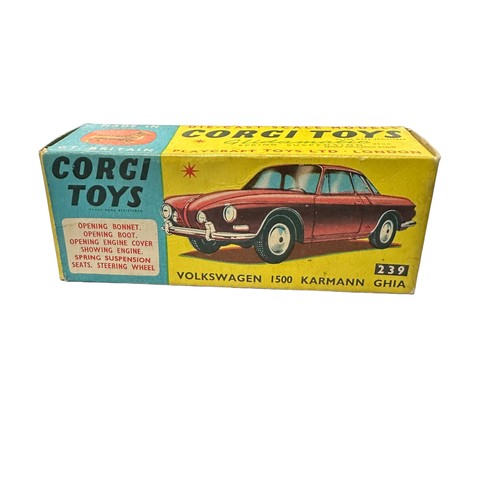 138 - Corgi Volkswagen 1500 Karmann Ghia metallic gold with red interior No. 239, generally excellent in g... 