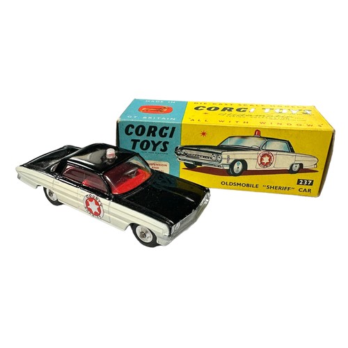 136 - Corgi Oldsmobile County Sheriff black and white No. 237, generally excellent in good plus box (penci... 