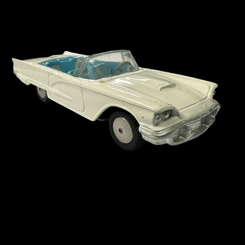 116 - Corgi Ford Thunderbird Open Sports white with pale blue interior and flat hubs No. 215, generally ex... 