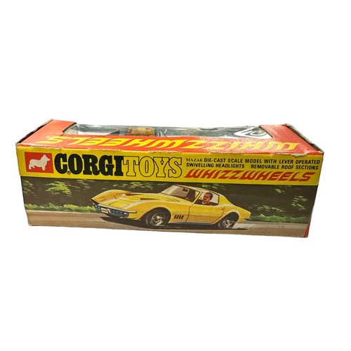 295 - Corgi Whizzwheels Chevrolet Corvette Stingray metallic blue with amber roof panels No. 387, near min... 