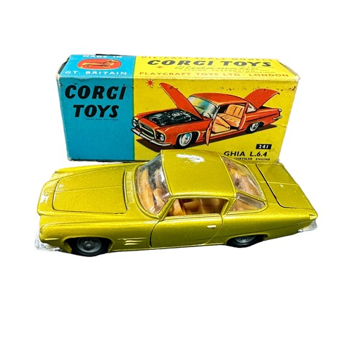 140 - Corgi Ghia L64 metallic gold with tan interior No. 241, generally excellent in excellent to good plu... 