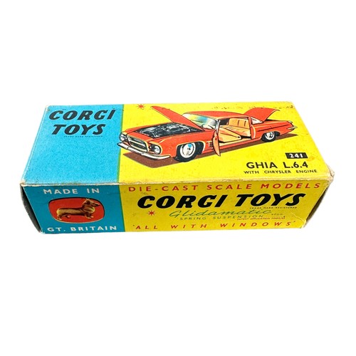 140 - Corgi Ghia L64 metallic gold with tan interior No. 241, generally excellent in excellent to good plu... 