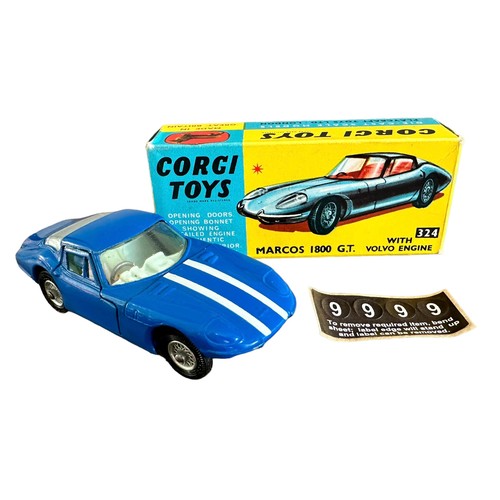 188 - Corgi Marcos 1800 GT No. 324, generally excellent in good
plus blue and yellow box, blue with white ... 