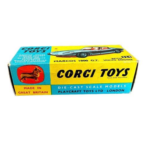 188 - Corgi Marcos 1800 GT No. 324, generally excellent in good
plus blue and yellow box, blue with white ... 