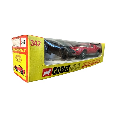 281 - Corgi Whizzwheels Lamborghini Muira No. 342, generally excellent in good plus window box, red with w... 