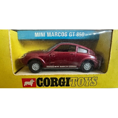 198 - Corgi Mini Marcos GT 850 No. 341, generally excellent in good plus window box (residue where price l... 