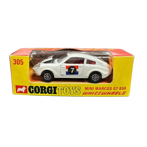 274 - Corgi Whizzwheels Mini Marcos GT No. 305, generally excellent in excellent window box (pencil mark 4... 