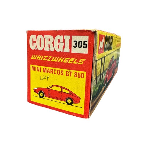 274 - Corgi Whizzwheels Mini Marcos GT No. 305, generally excellent in excellent window box (pencil mark 4... 