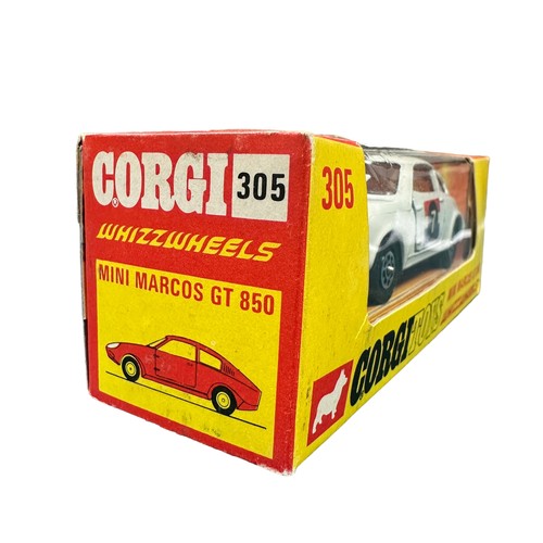 274 - Corgi Whizzwheels Mini Marcos GT No. 305, generally excellent in excellent window box (pencil mark 4... 