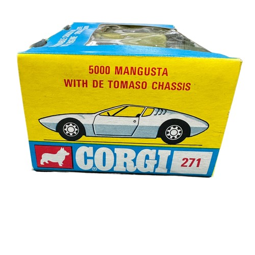 158 - Corgi De Tomaso Mangusta No. 271, with aerial intact and removable chassis, generally excellent in e... 