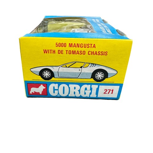 158 - Corgi De Tomaso Mangusta No. 271, with aerial intact and removable chassis, generally excellent in e... 