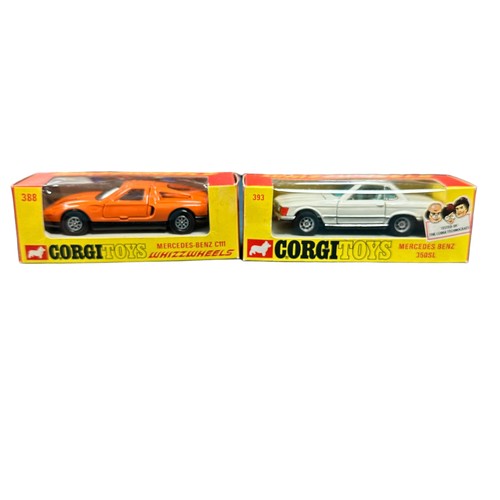 300 - Corgi Whizzwheels Mercedes Benz pair, generally excellent in excellent window boxes, with 350SL whit... 