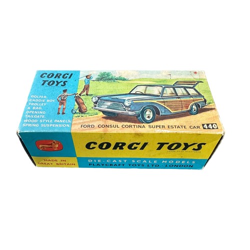 219 - Corgi Ford Consul Cortina metallic blue No. 440, generally excellent in good plus box and inner pict... 