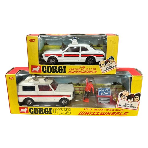 302 - Corgi Whizzwheels Police Range Rover Vigilant No. 461 and Ford Cortina GXL No. 402, generally excell... 