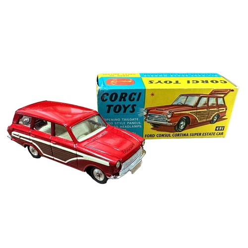 238 - Corgi Ford Consul Cortina Estate dark red No. 491, generally excellent in good plus box (felt tip pe... 