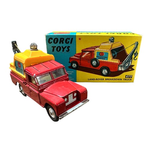 231 - Corgi Land Rover Breakdown yellow plastic tilt No. 477, generally good plus in good plus box (pencil... 