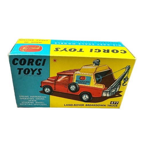 231 - Corgi Land Rover Breakdown yellow plastic tilt No. 477, generally good plus in good plus box (pencil... 