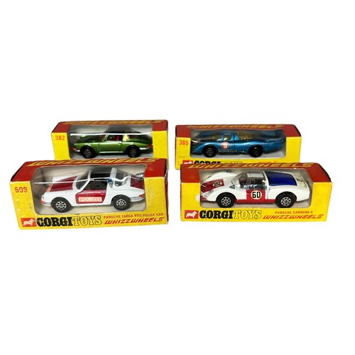 264 - Corgi Whizzwheels Porsche collection, generally excellent in excellent to good plus window boxes, wi... 