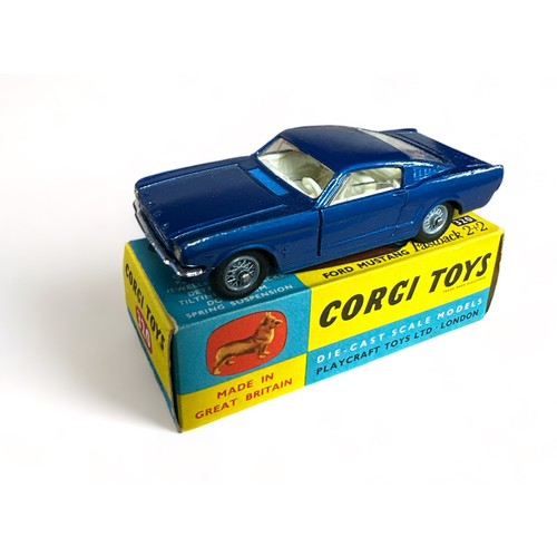 186 - Corgi Ford Mustang Fastback 2+2 No. 320, generally excellent in excellent to good plus blue and yell... 