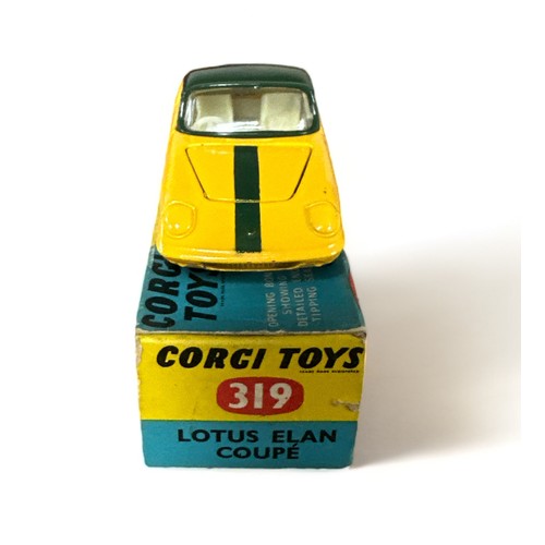 183 - Corgi Lotus Elan Coupe No. 319, generally excellent in  good
plus blue and yellow box, green with ye... 