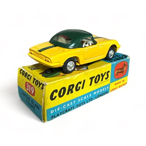 183 - Corgi Lotus Elan Coupe No. 319, generally excellent in  good
plus blue and yellow box, green with ye... 